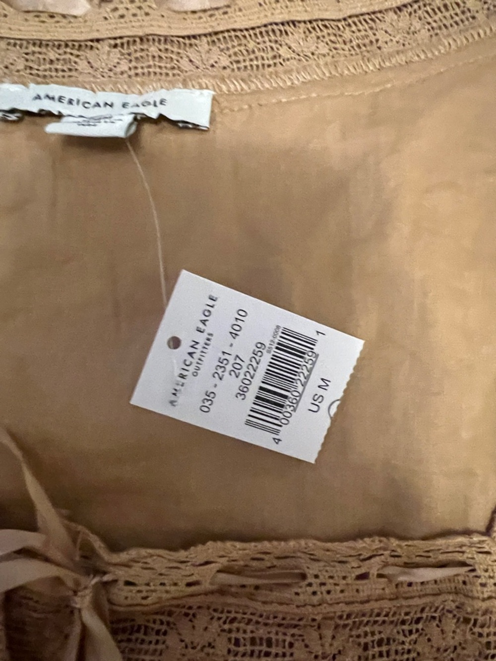 American Eagle Boho Peasant Top Medium NWT Lace Trim Prairie Cottagecore - Picture 5 of 7